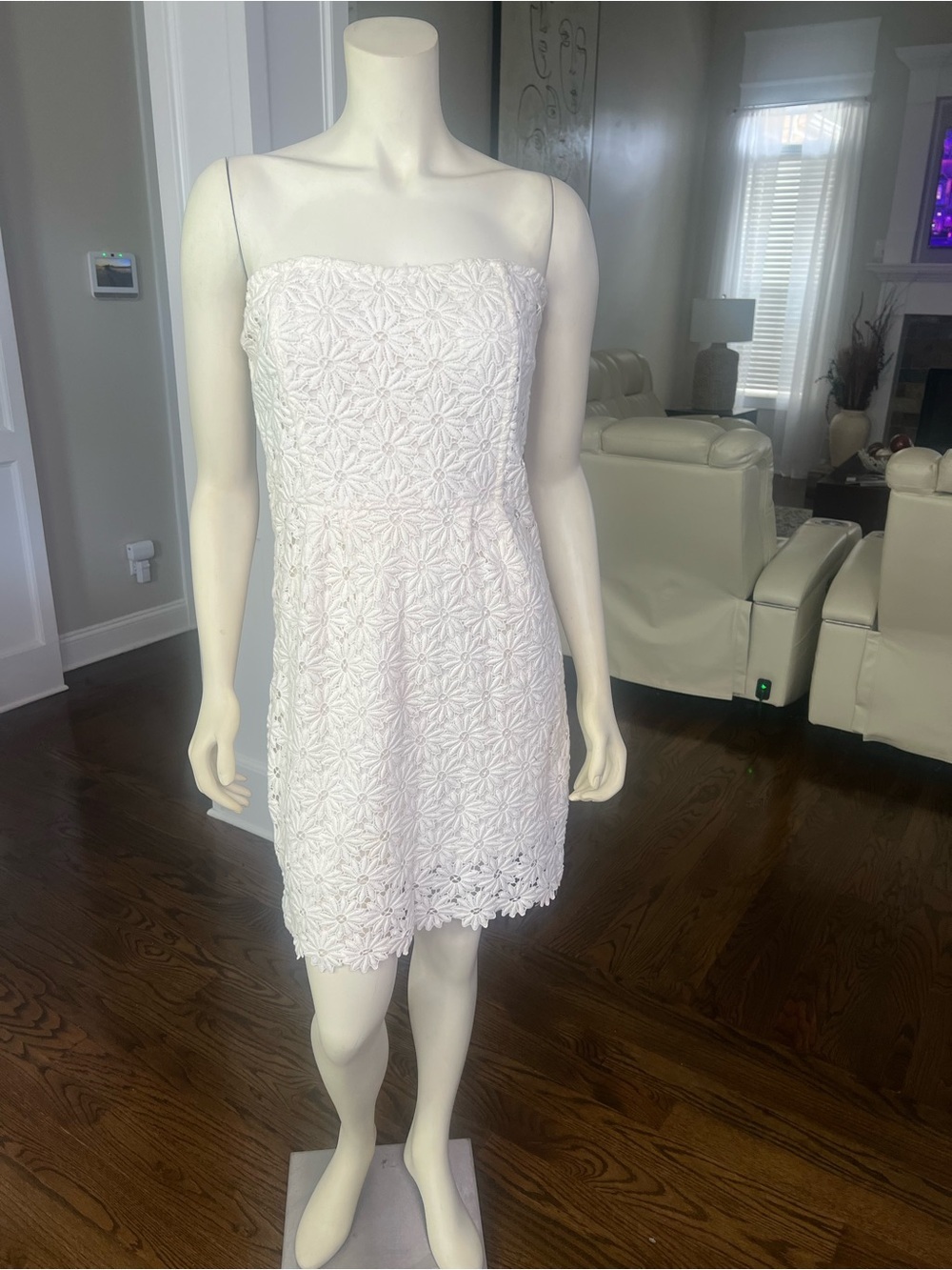 Strapless White Floral Lace Mini Dress